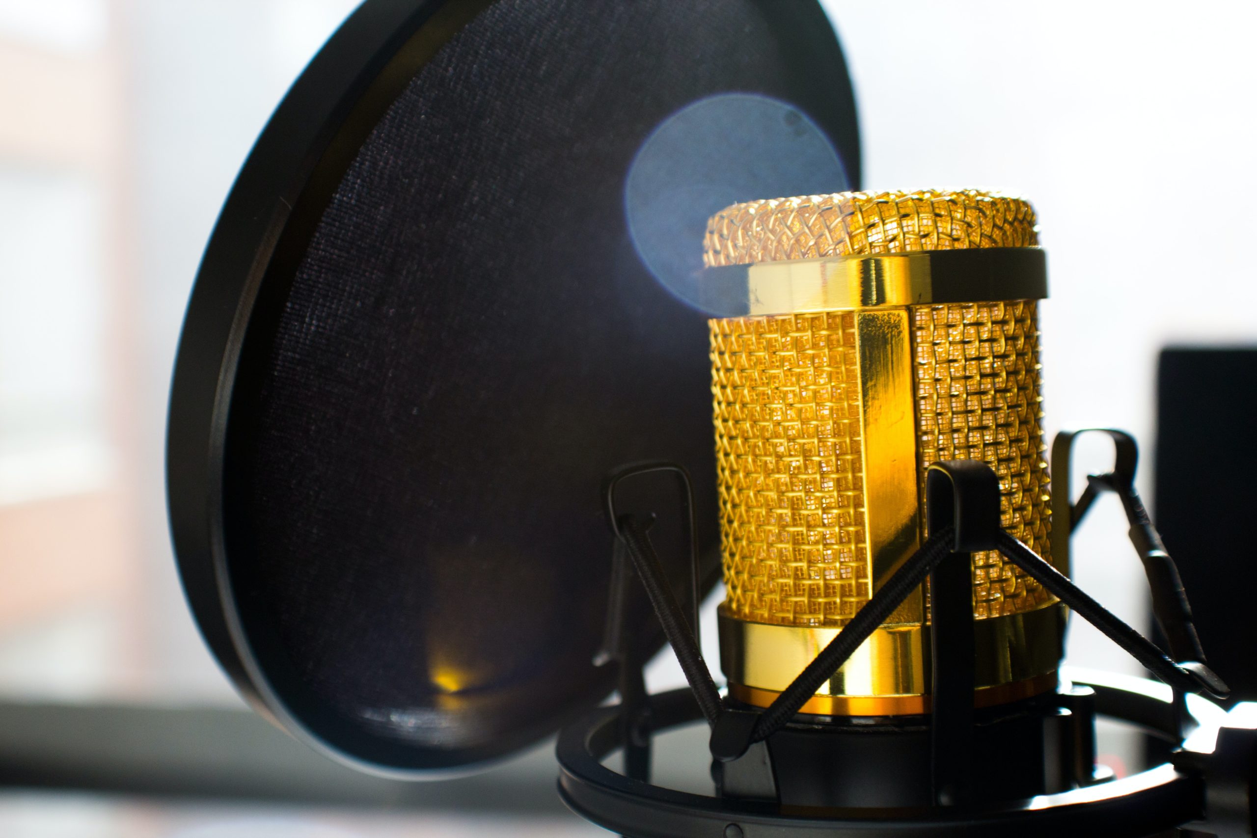 golden mic with pop filter